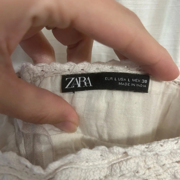 Zara 100% cotton dress / top w crochet detail beige and cream vertical stripes L - Picture 5 of 11